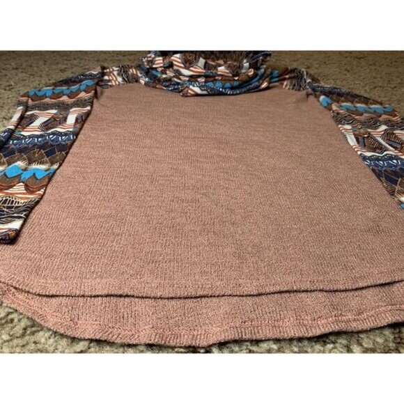 Ba Bel Tunic Womens S Red Beige Aztec Tribal Casual‎ Blouse Top Mock Cowl Neck - Picture 8 of 8
